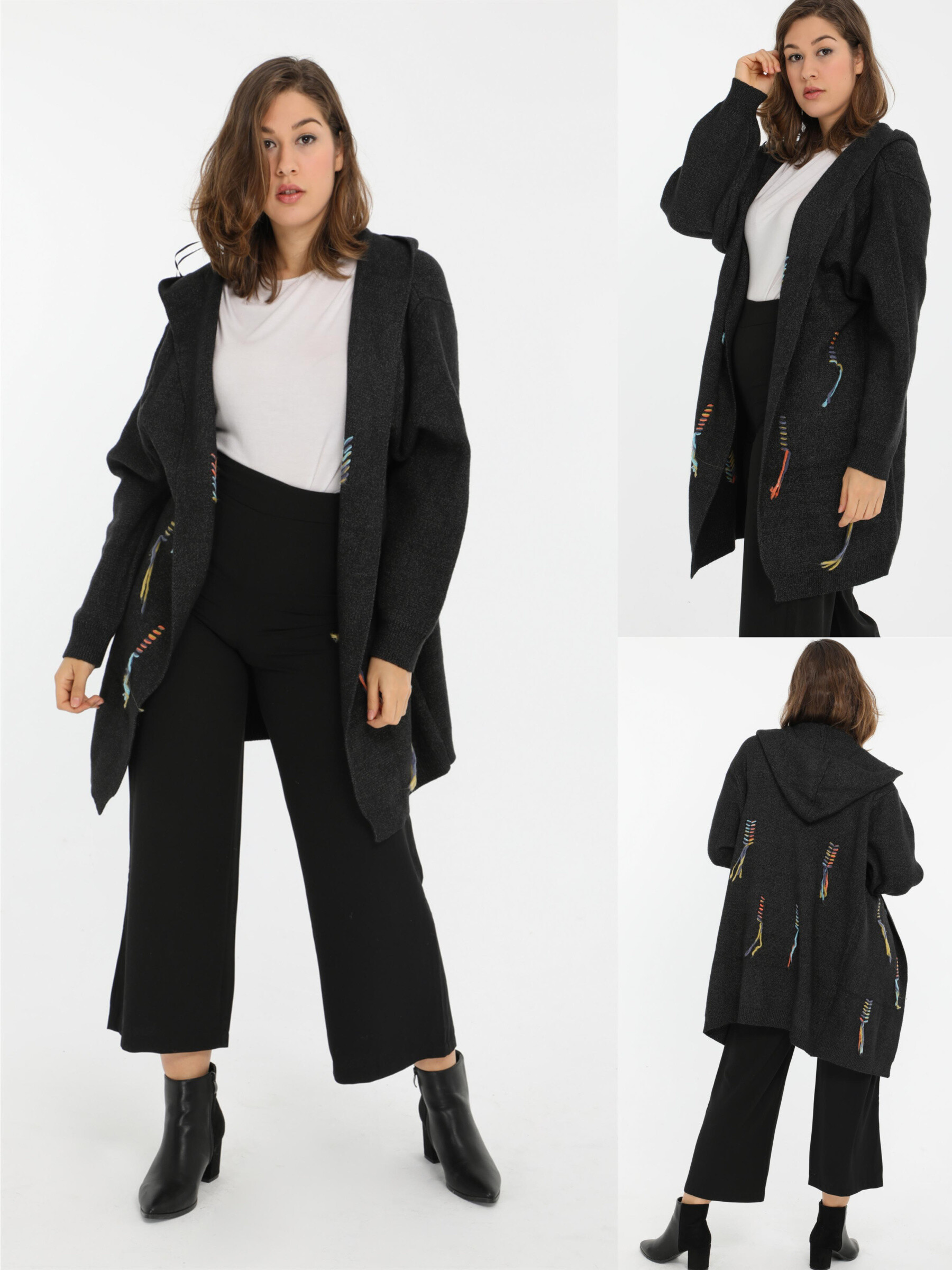 Grossiste Pomme Rouge Paris - Gilet gris avec surpiqure coloré (JX083)