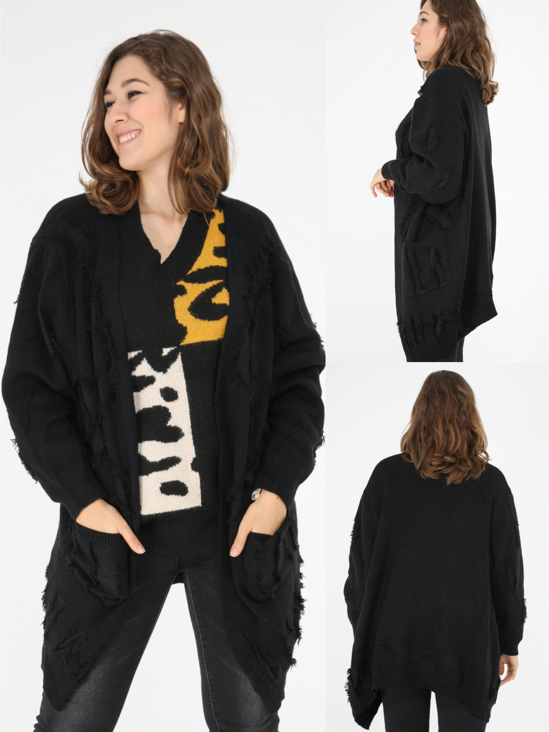 Grossiste Pomme Rouge Paris - Gilet noir avec nervure (JX085)