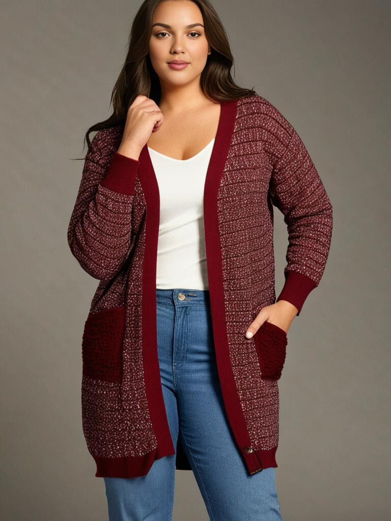 Grossiste Pomme Rouge Paris - Gilet chiné rouge grande taille (JX081)