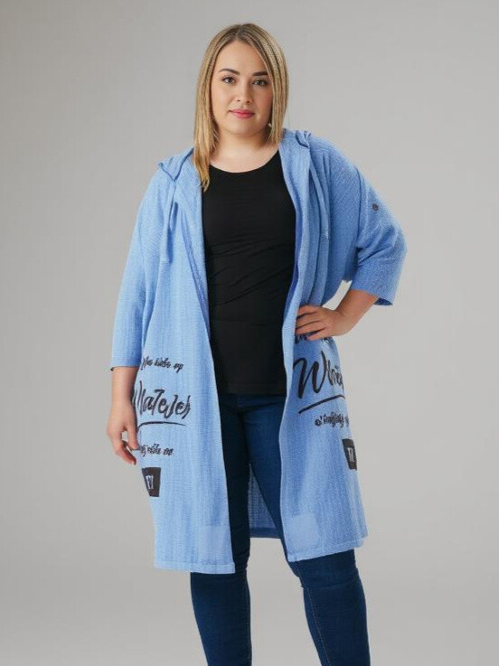 Grossiste Pomme Rouge Paris - Gilet long grande taille avec inscriptions (C8021)