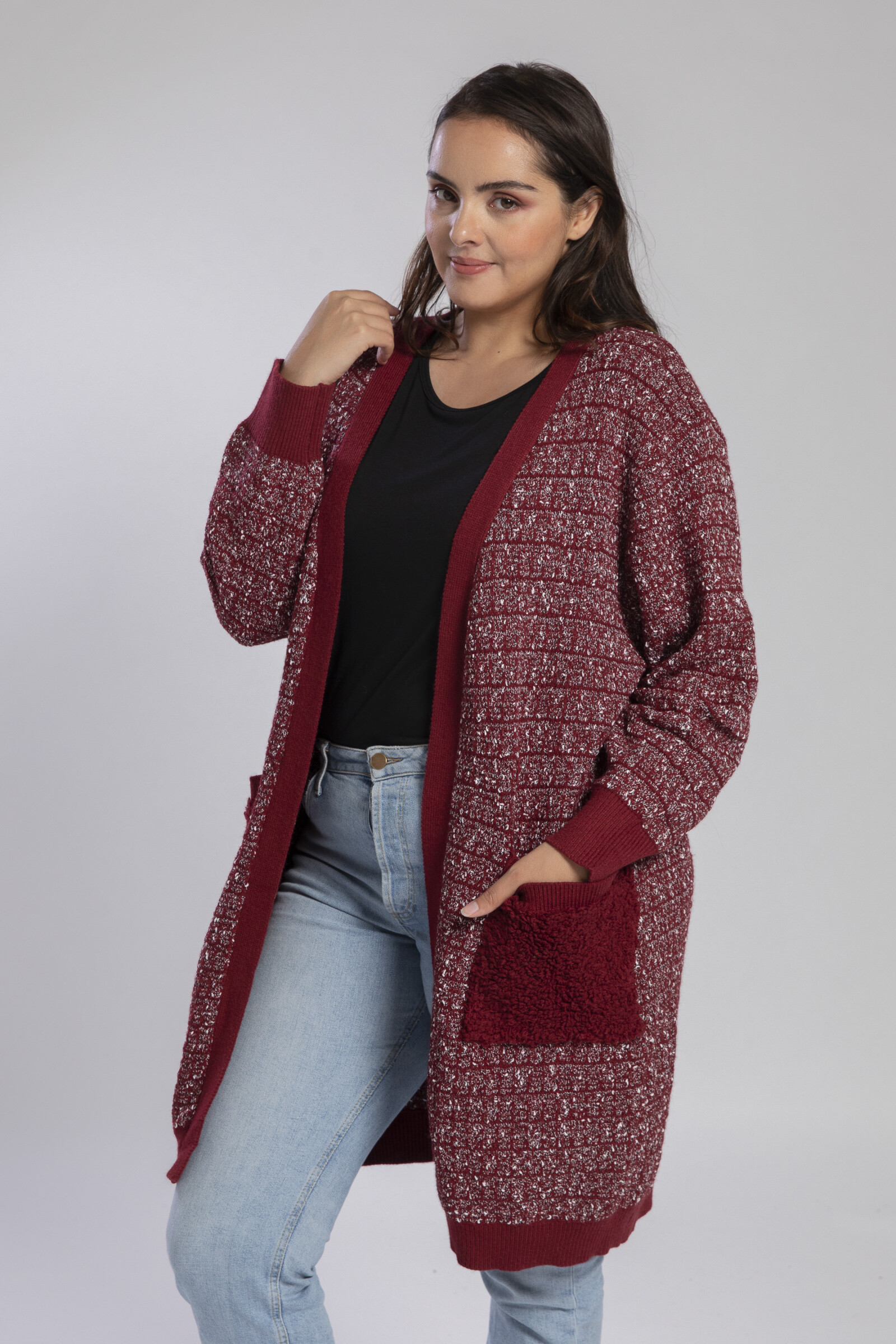 Grossiste Pomme Rouge Paris - Gilet chiné rouge grande taille (JX081)
