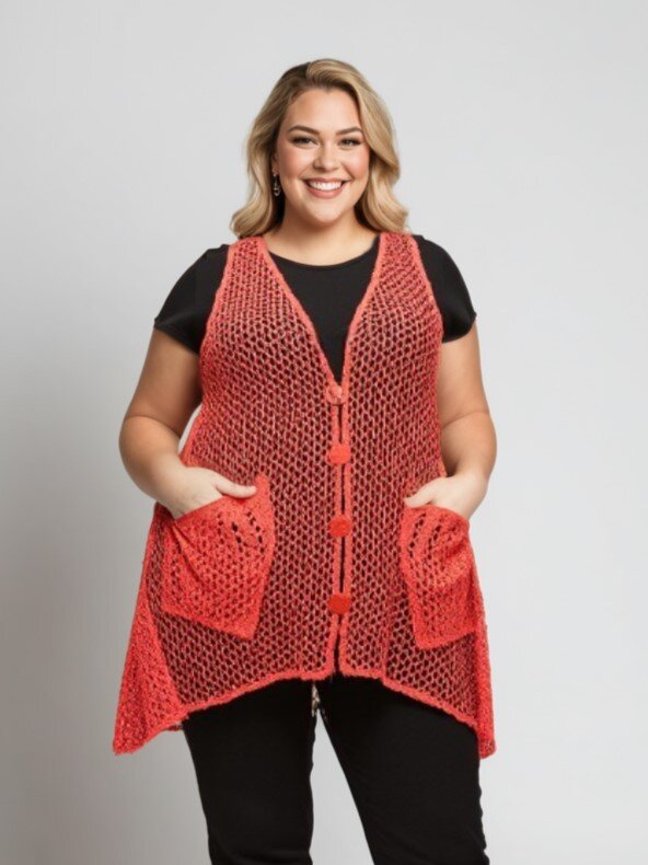Großhändler Pomme Rouge Paris - Rosa Lochstrickjacke in Übergröße (A318)