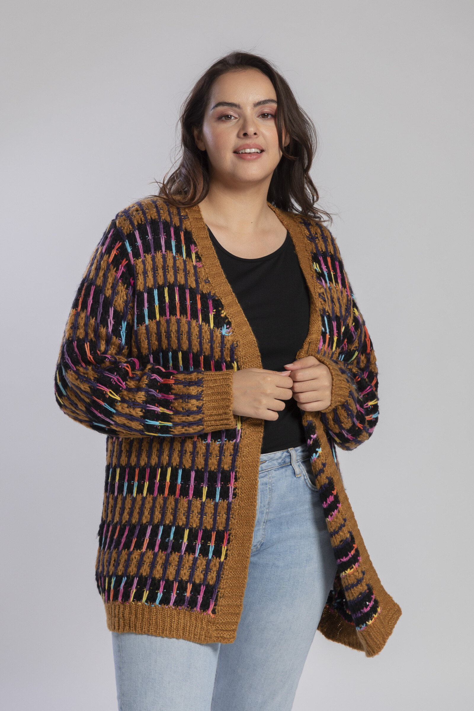 Grossiste Pomme Rouge Paris - Gilet multicolore camel (JX082)