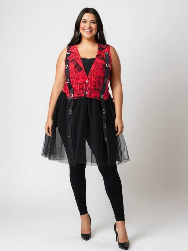 Grossista Pomme Rouge Paris - Gilet bimateriale in jeans e tulle (C6515)