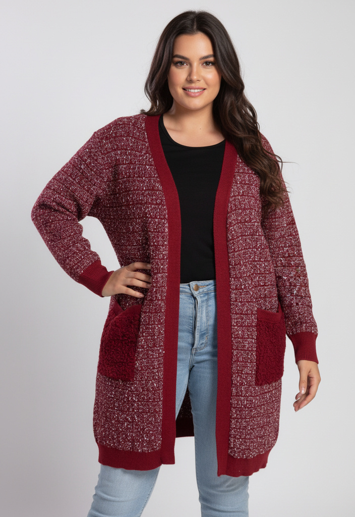Grossista Pomme Rouge Paris - Cardigan rosso mélange taglia grande (JX081)