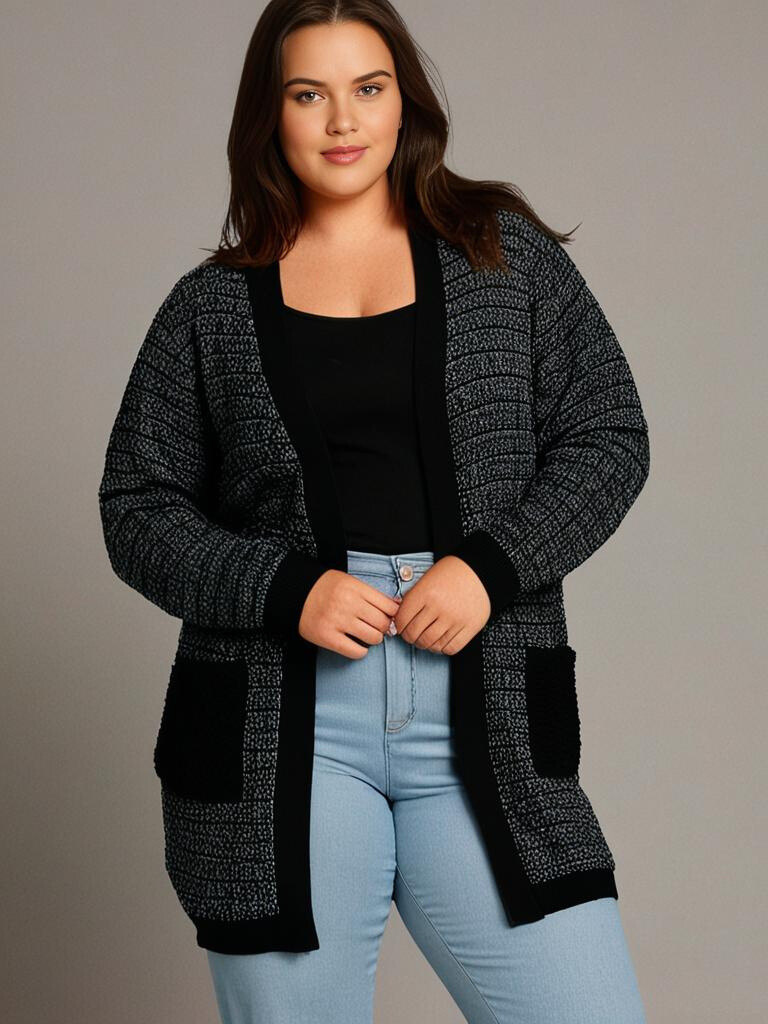 Grossiste Pomme Rouge Paris - Gilet chiné noir grande taille (JX081)