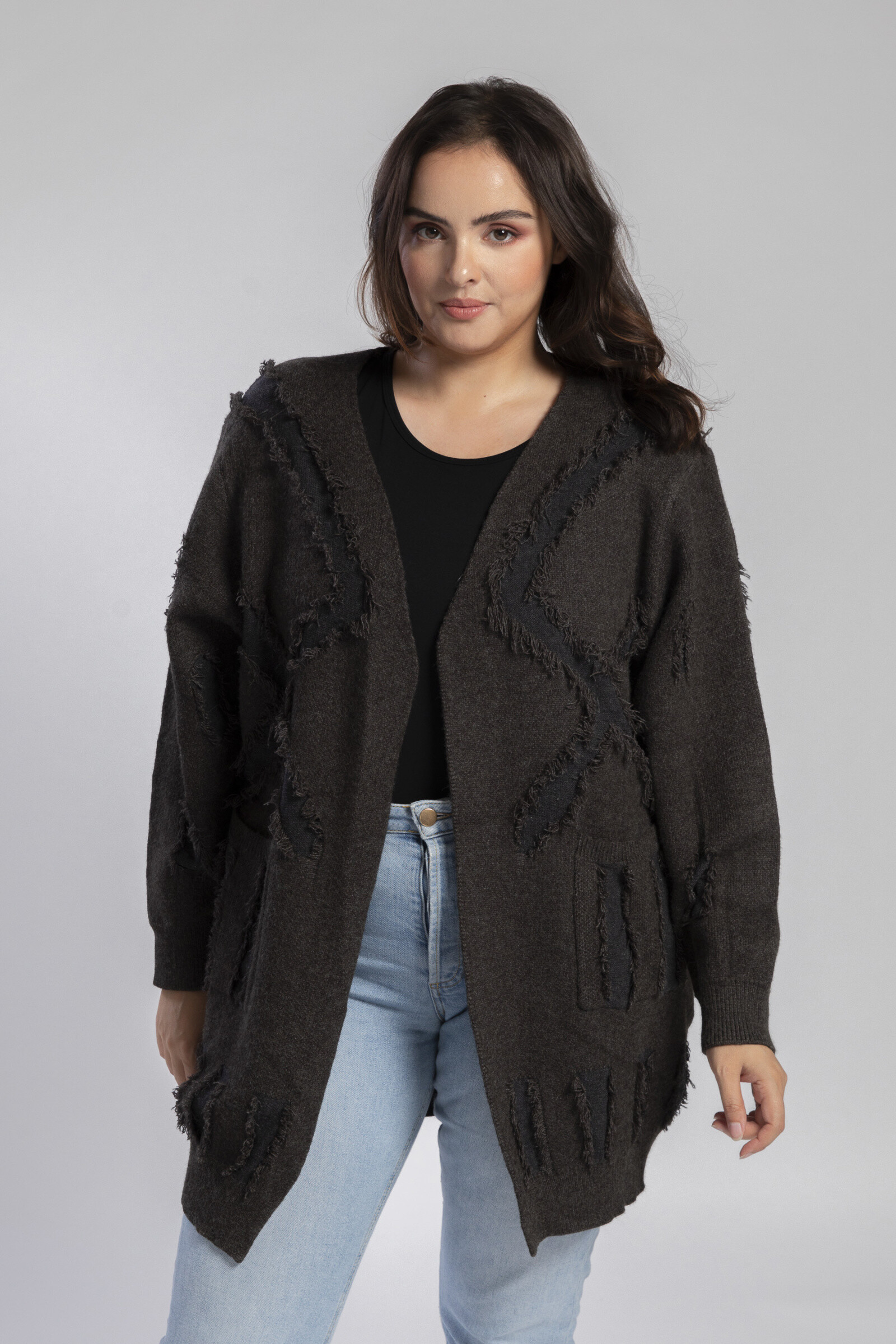 Grossiste Pomme Rouge Paris - Gilet gris avec nervure (JX085)