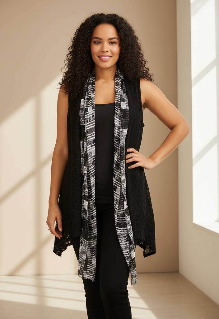 Wholesaler Pomme Rouge Paris - Plus Size Mixed Fabric Vest (A182)
