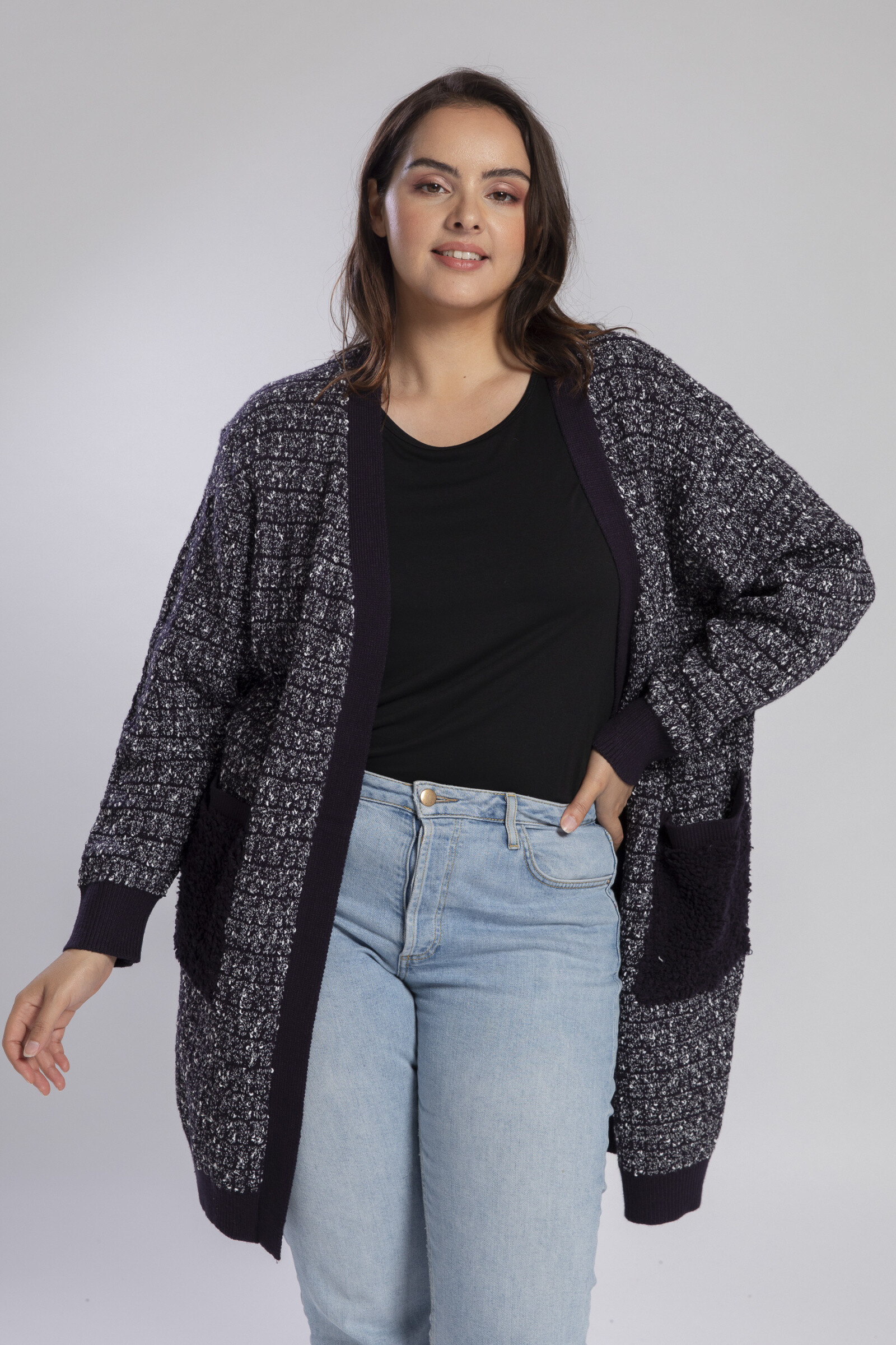 Grossiste Pomme Rouge Paris - Gilet chiné bleu marine (JX081)