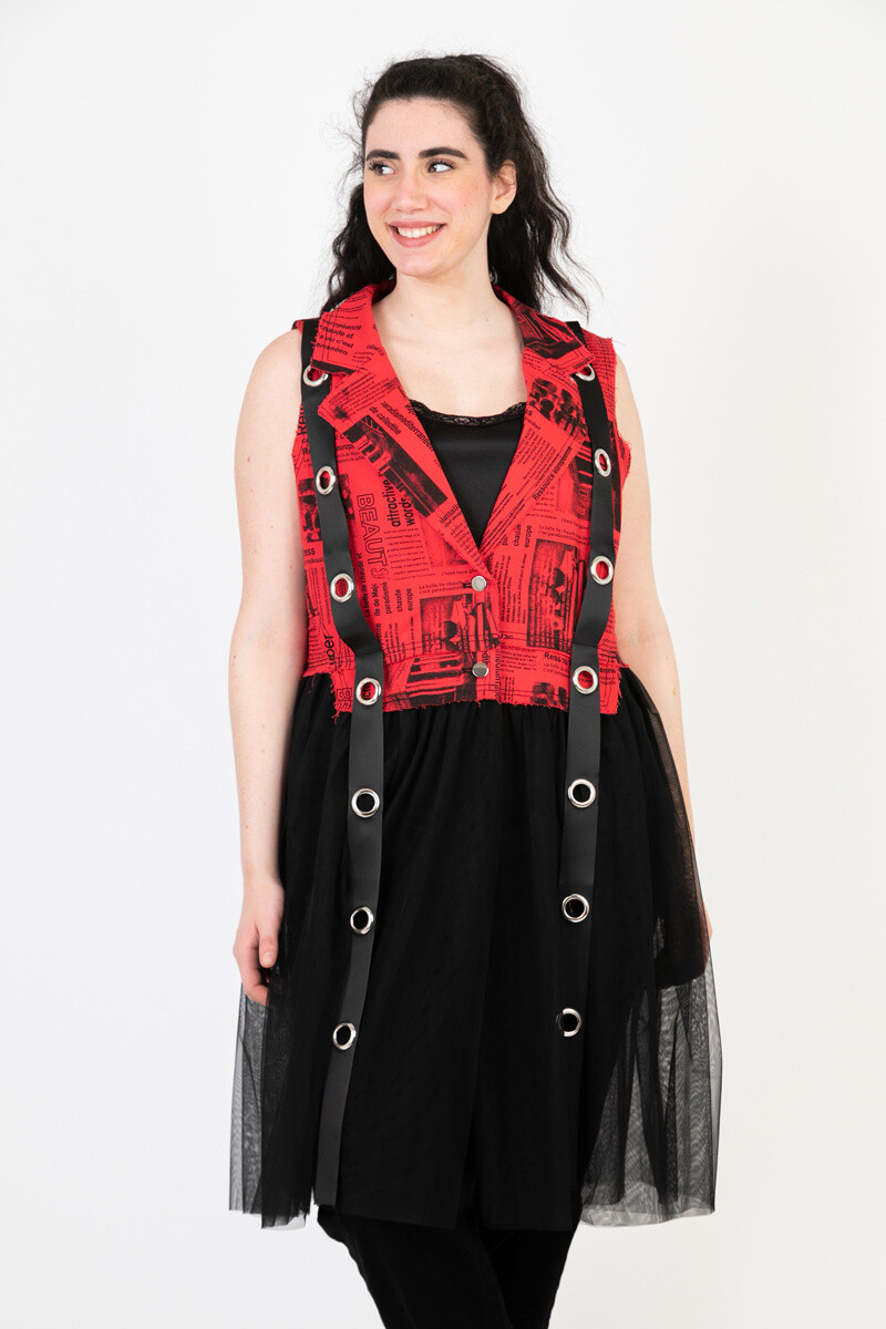 Grossiste Pomme Rouge Paris - Gilet bi matière jean et tulle (C6515)