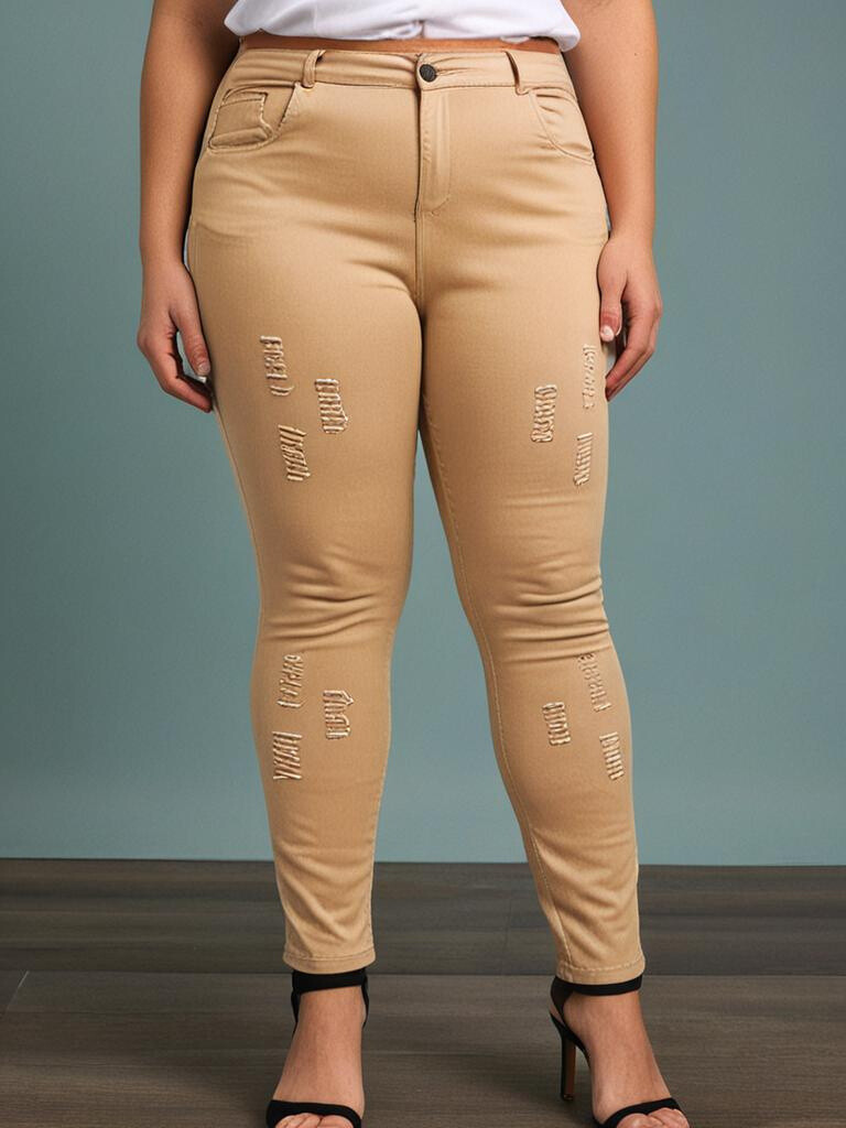Grossiste Pomme Rouge Paris - Jean effet déchiré beige (B201)