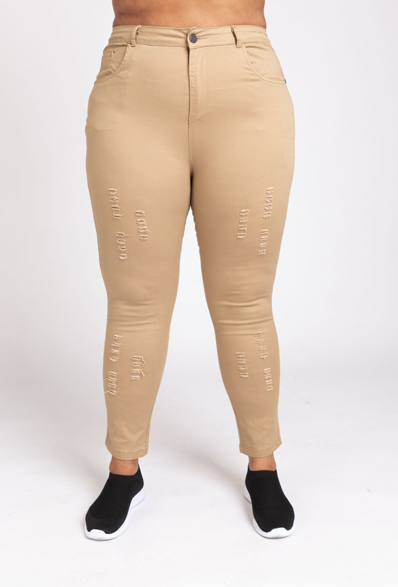 Grossiste Pomme Rouge Paris - Jean effet déchiré beige (B201)