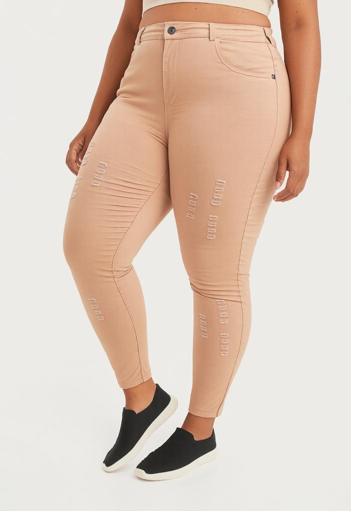 Grossiste Pomme Rouge Paris - Jean effet déchiré beige (B201)