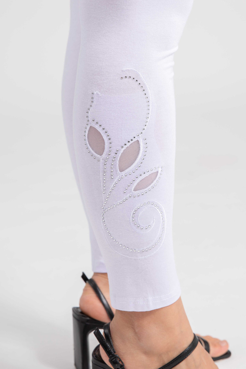 Grossiste Pomme Rouge Paris - Legging motif fleurie blanc (B226)