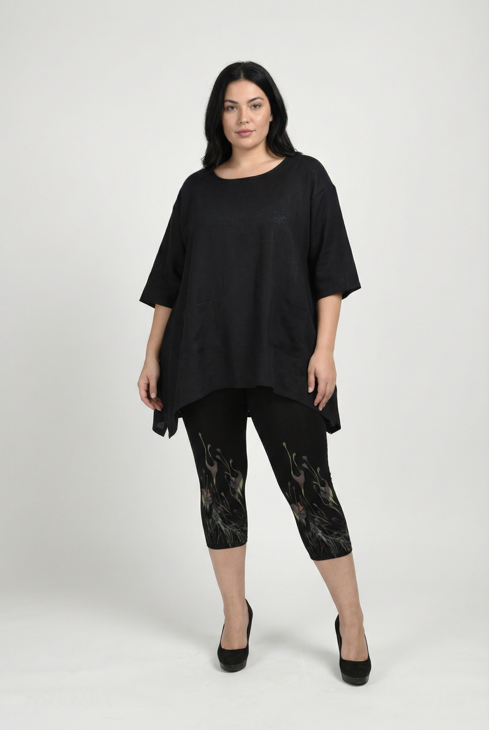 Grossiste Pomme Rouge Paris - Legging court avec motif coloré noir (B115)