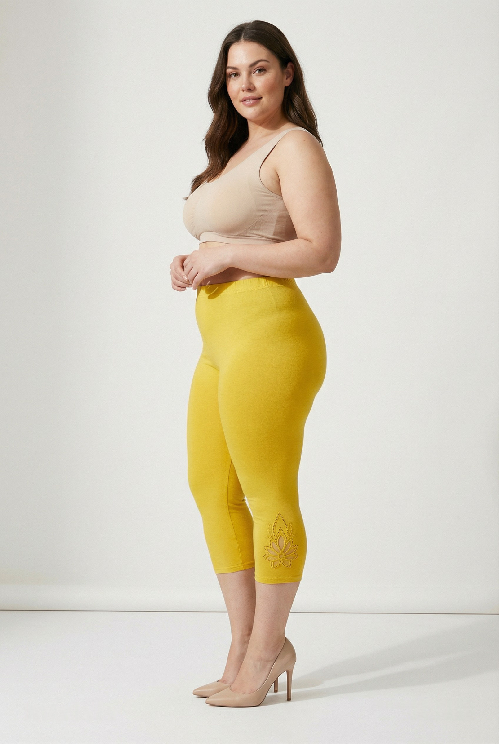 Grossista Pomme Rouge Paris - Leggings corti gialli taglia grande con motivo (B210)