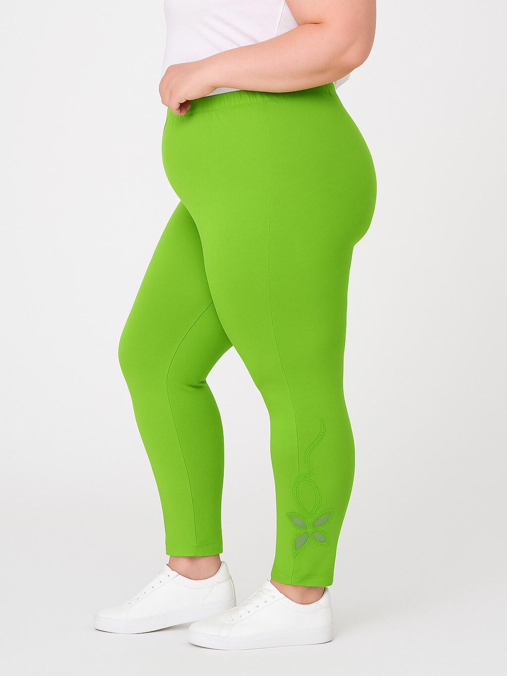 Mayorista Pomme Rouge Paris - Leggings verdes con patrón calado en talla grande (B207)