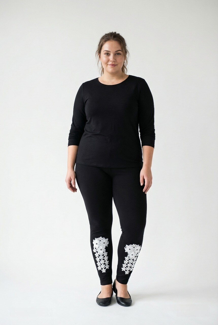 Grossista Pomme Rouge Paris - Leggings taglia grande con ricamo (B170)