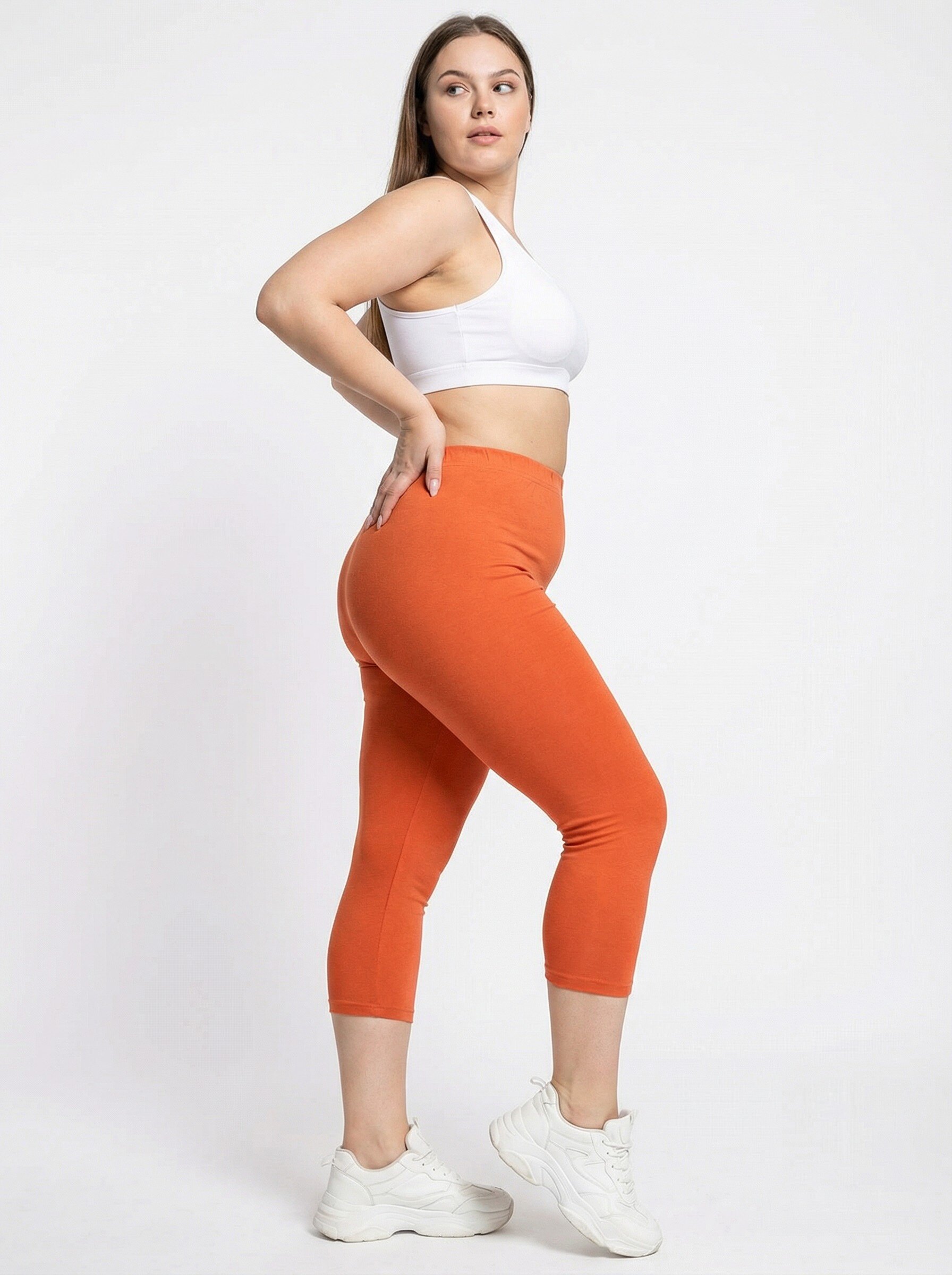 Grossiste Pomme Rouge Paris - Legging basique grande taille orange (B215)