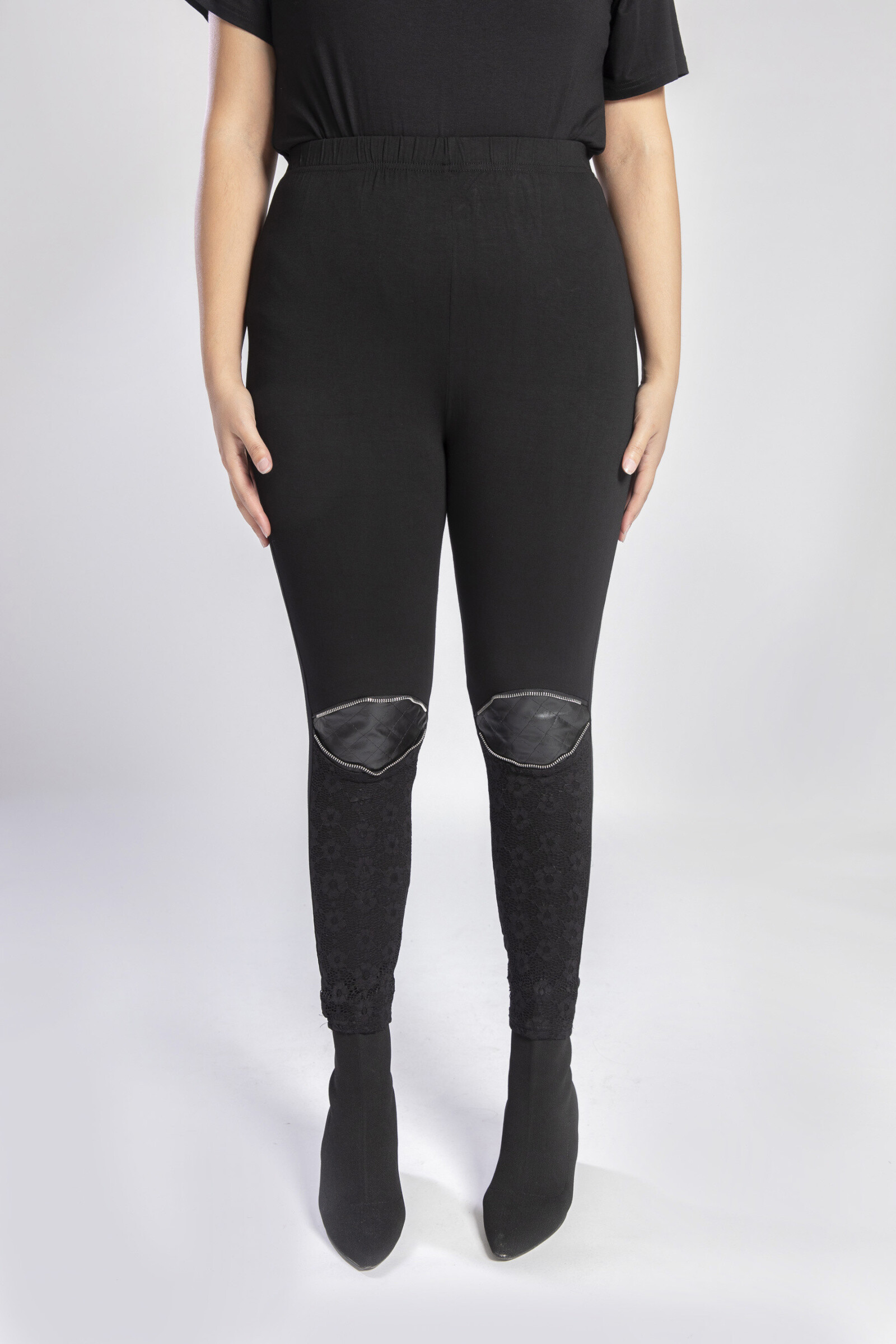 Grossiste Pomme Rouge Paris - Legging avec patch similicuir (B108)