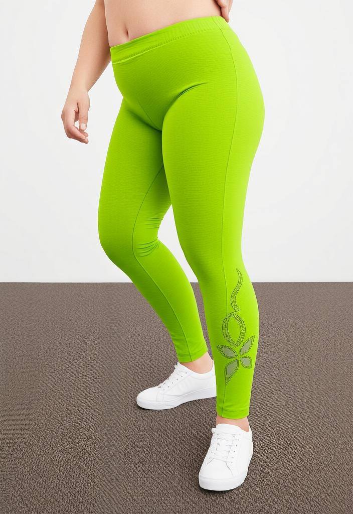 Mayorista Pomme Rouge Paris - Leggings verdes con patrón recortado talla grande (B207)