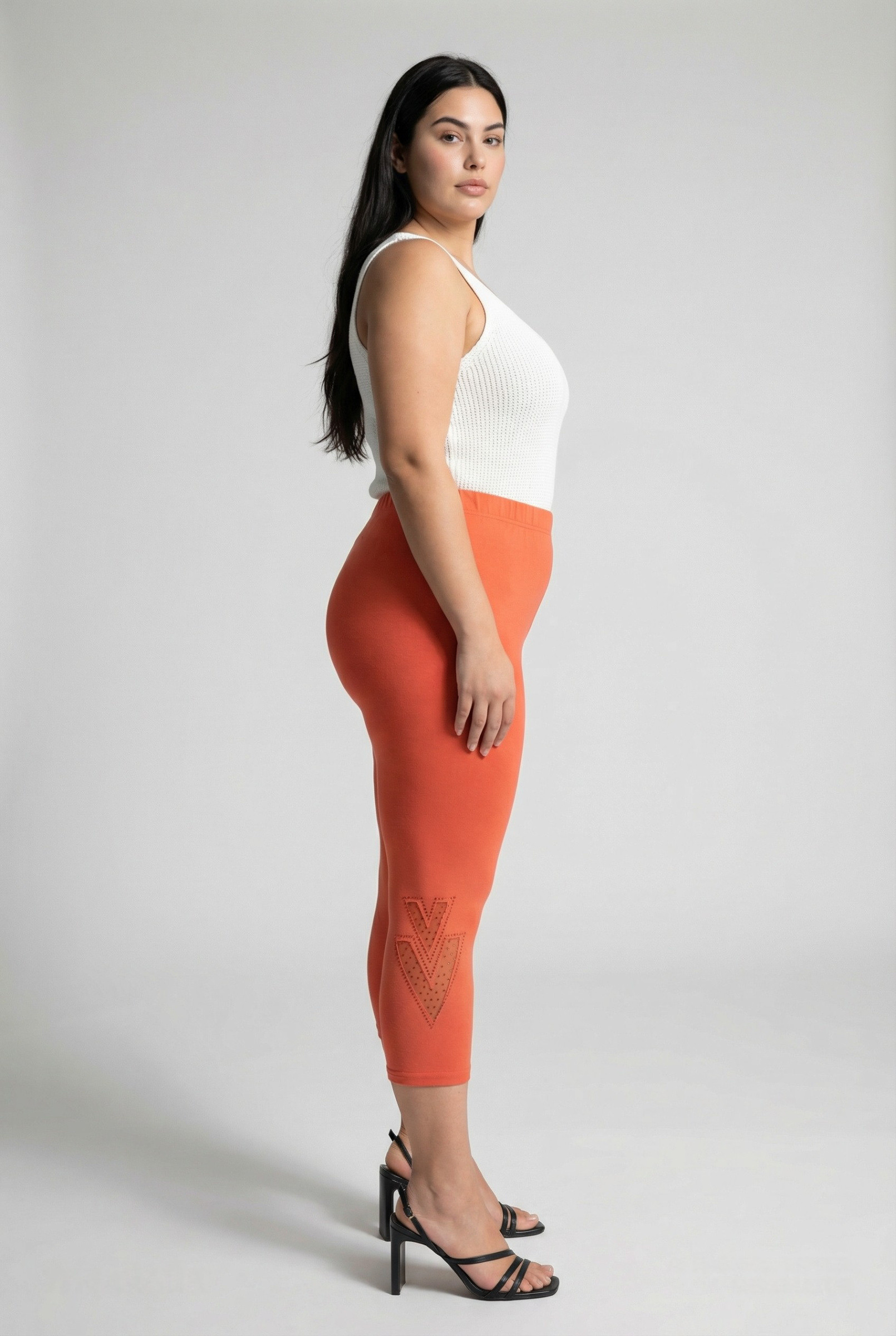 Grossista Pomme Rouge Paris - Leggings corti arancioni taglia grande con motivo (B228)