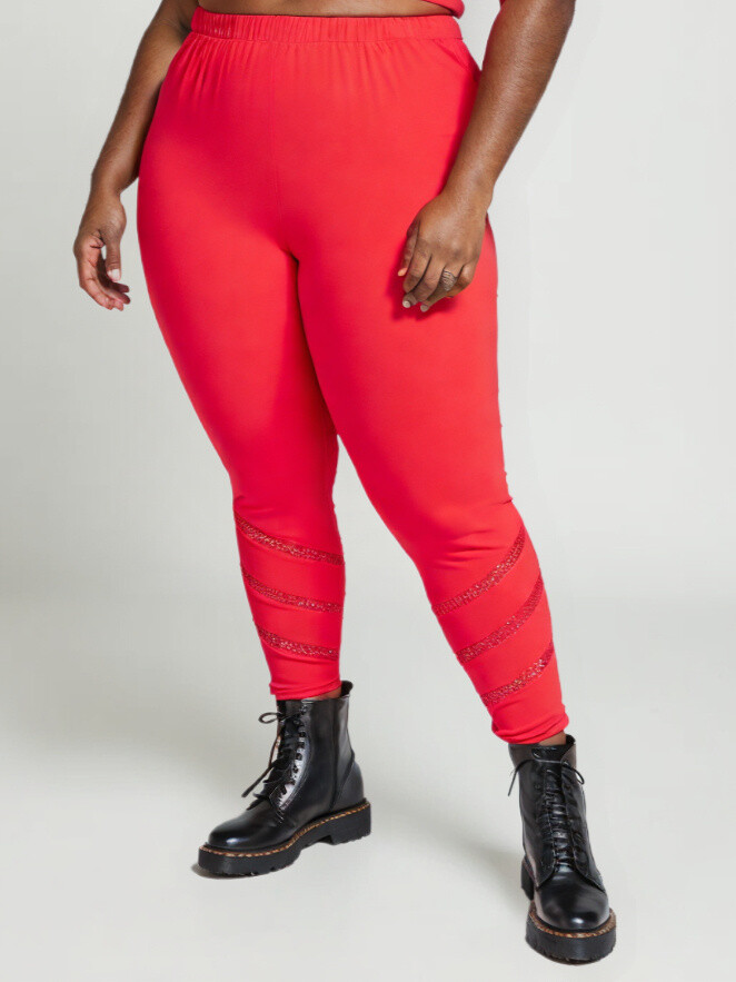 Grossiste Pomme Rouge Paris - Legging avec bande dentelle et strass (B225)