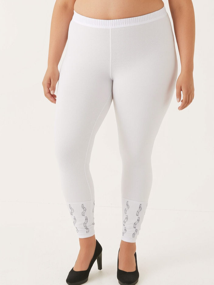 Mayorista Pomme Rouge Paris - Leggings blancos de talla grande con detalle de encaje (B121)