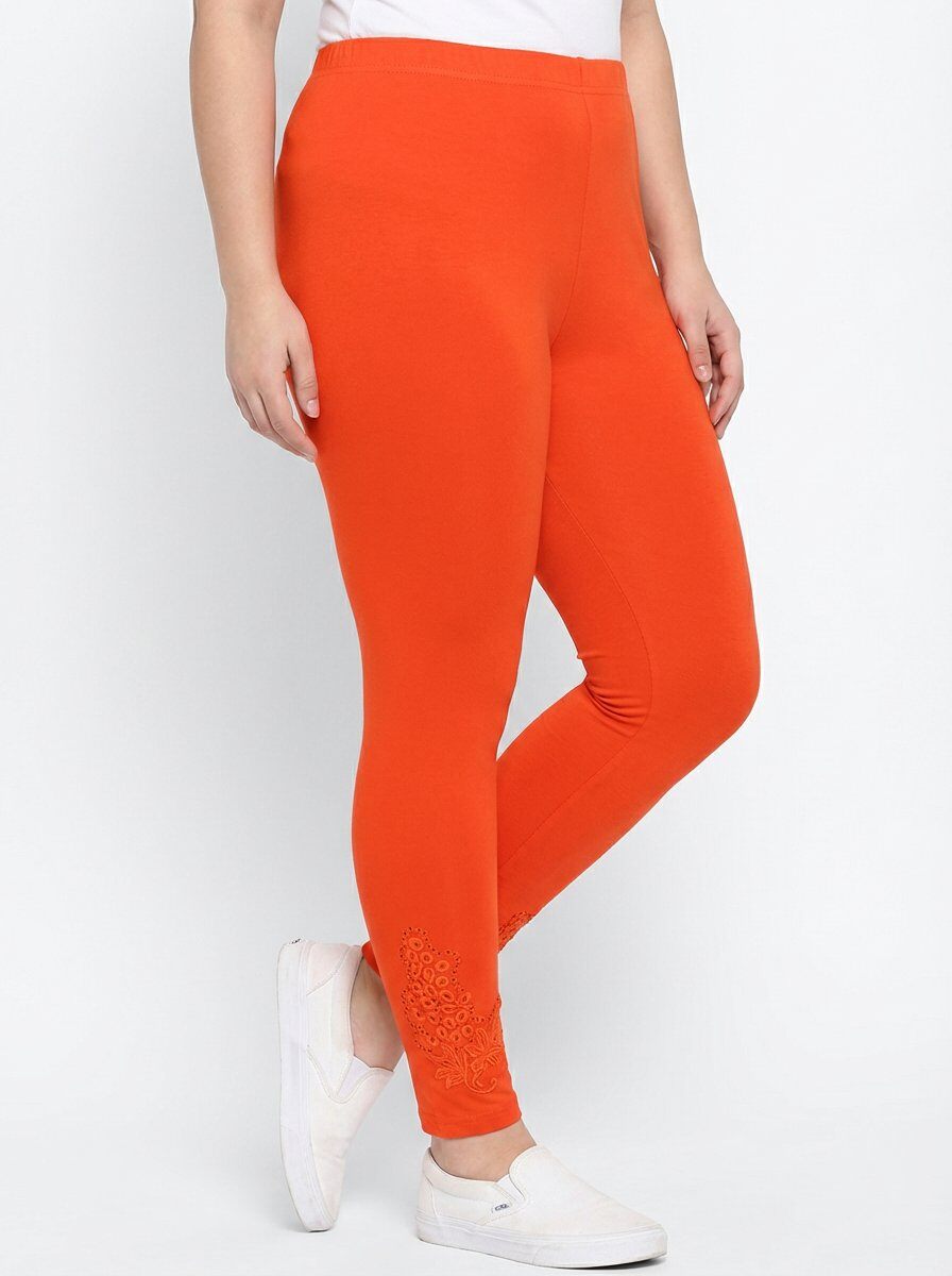 Grossiste Pomme Rouge Paris - Legging orange grande taille avec broderies et séquins (B133)
