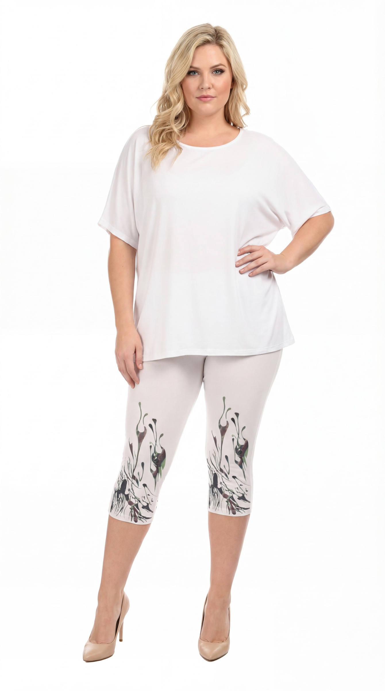 Grossista Pomme Rouge Paris - Leggings corti con motivo colorato bianco (B115)
