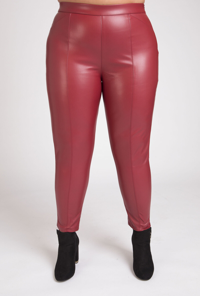 Grossiste Pomme Rouge Paris - Legging slim en similicuir rouge (B306)
