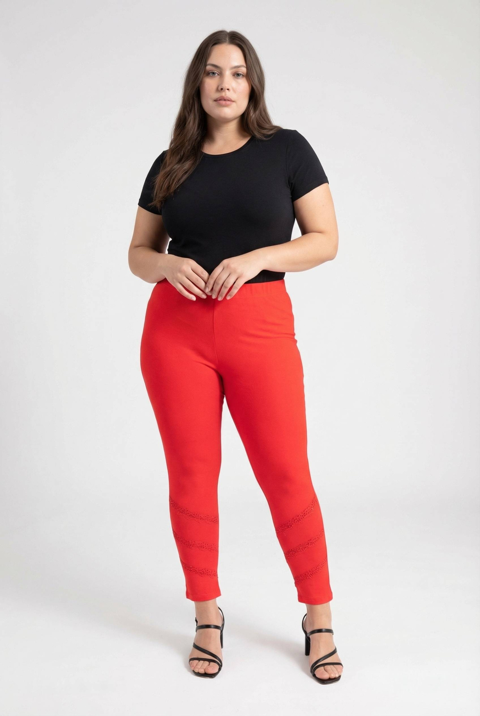 Grossista Pomme Rouge Paris - Leggings rossi taglia grande con pizzo e strass (B225)