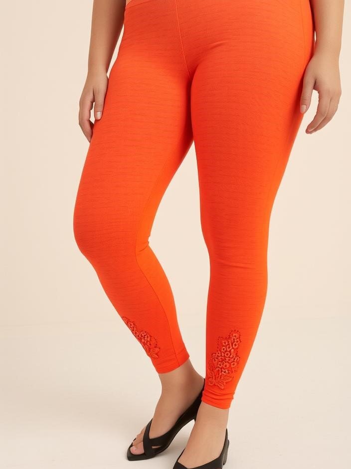 Mayorista Pomme Rouge Paris - Leggings naranjas de talla grande con bordados y lentejuelas (B133)