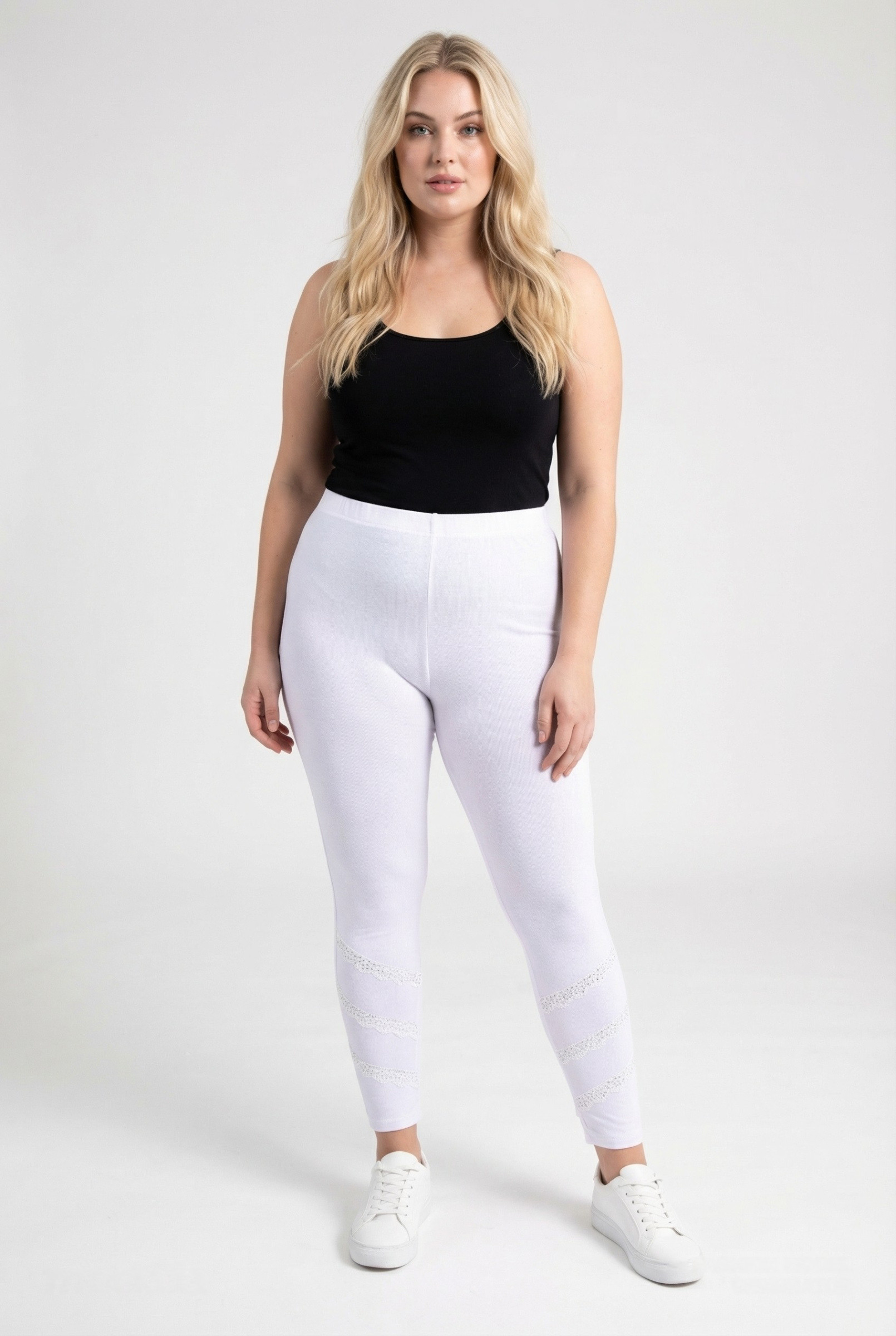 Grossista Pomme Rouge Paris - Leggings bianchi taglia grande con pizzo e strass (B225)