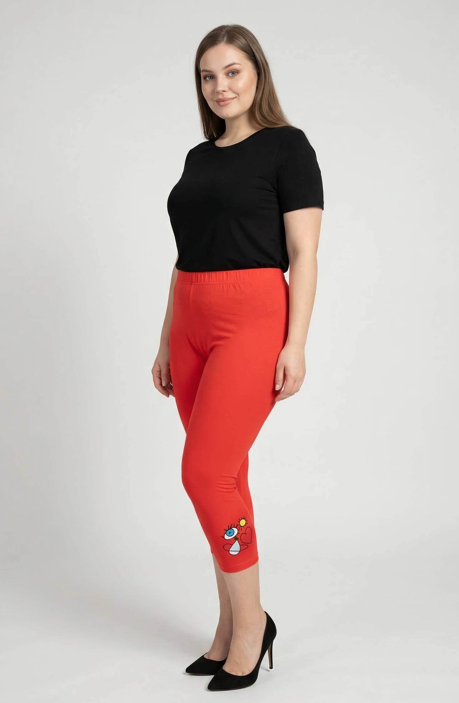 Grossista Pomme Rouge Paris - Leggings corti taglia grande con ricami logo (B173)