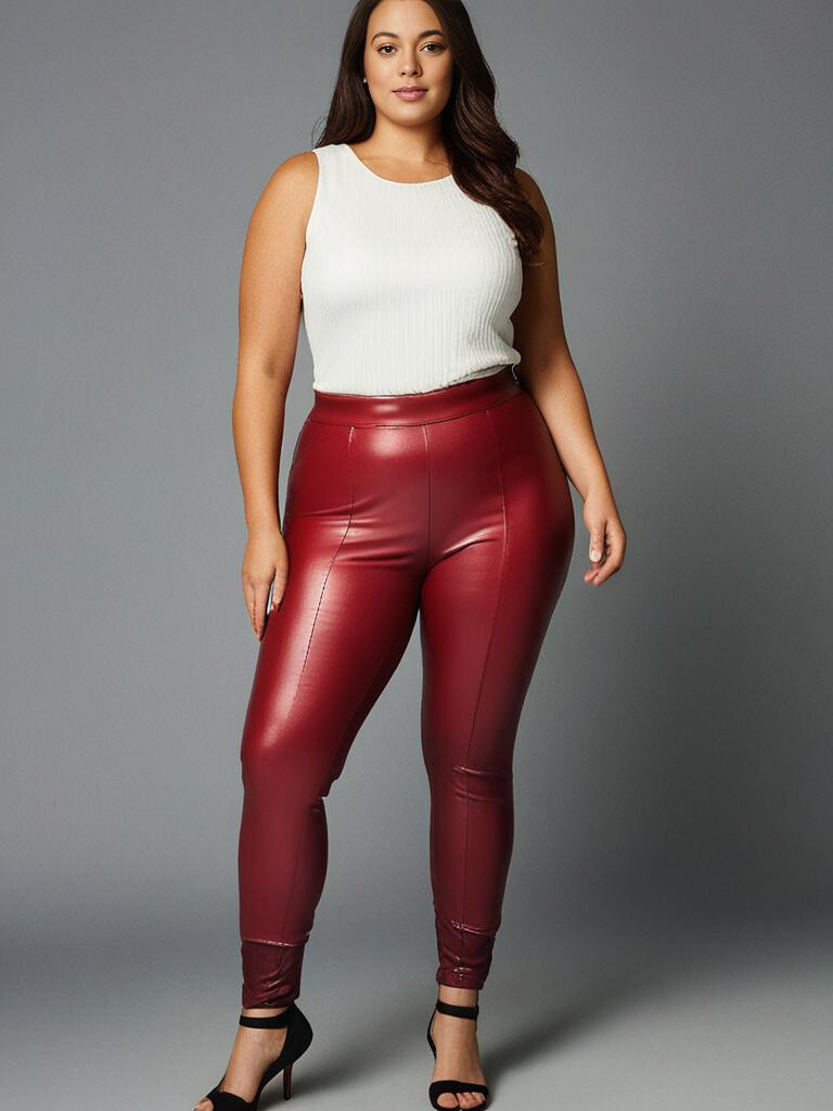 Grossiste Pomme Rouge Paris - Legging slim en similicuir rouge (B306)