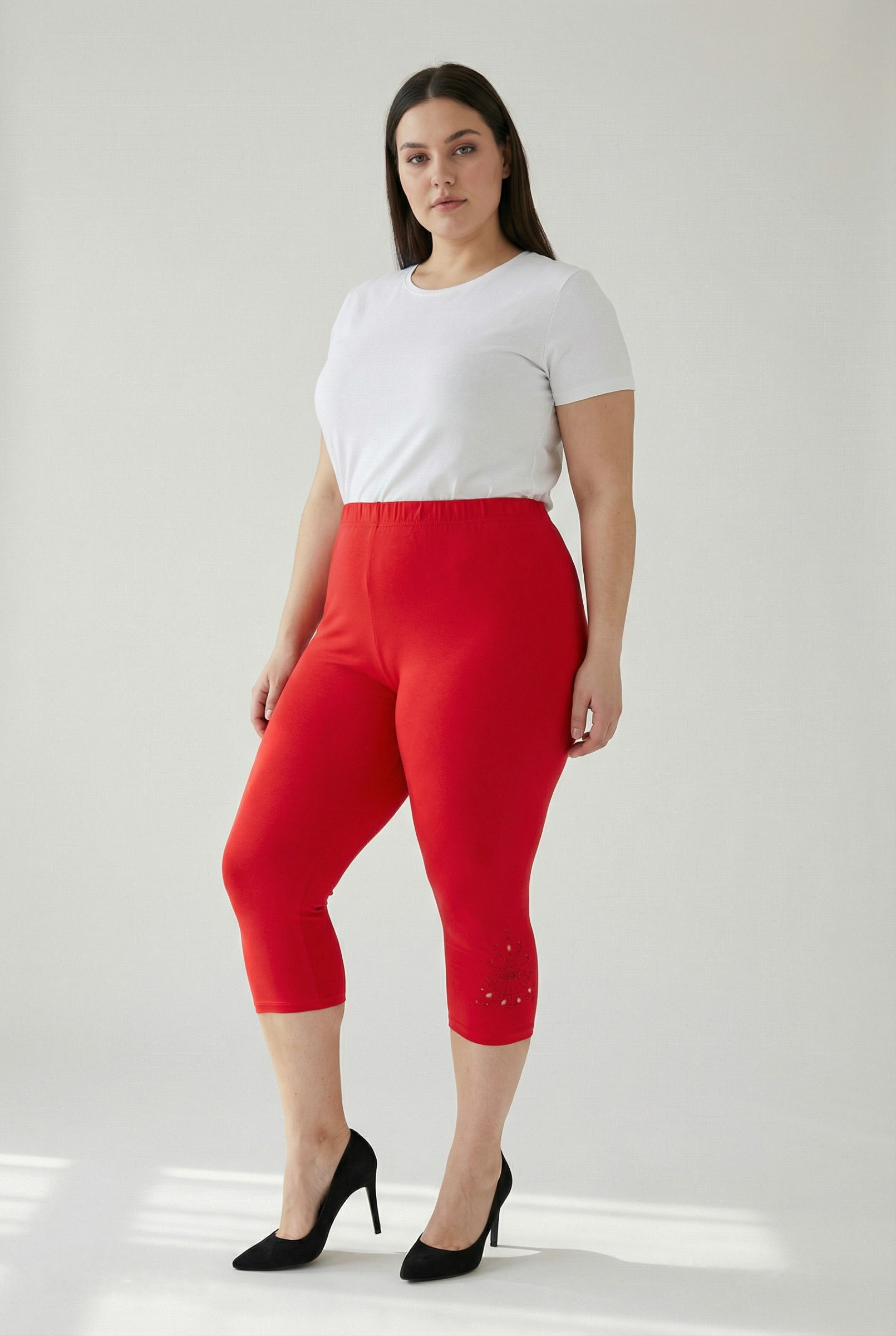 Grossista Pomme Rouge Paris - Leggings rossi traforati con motivo (B219)