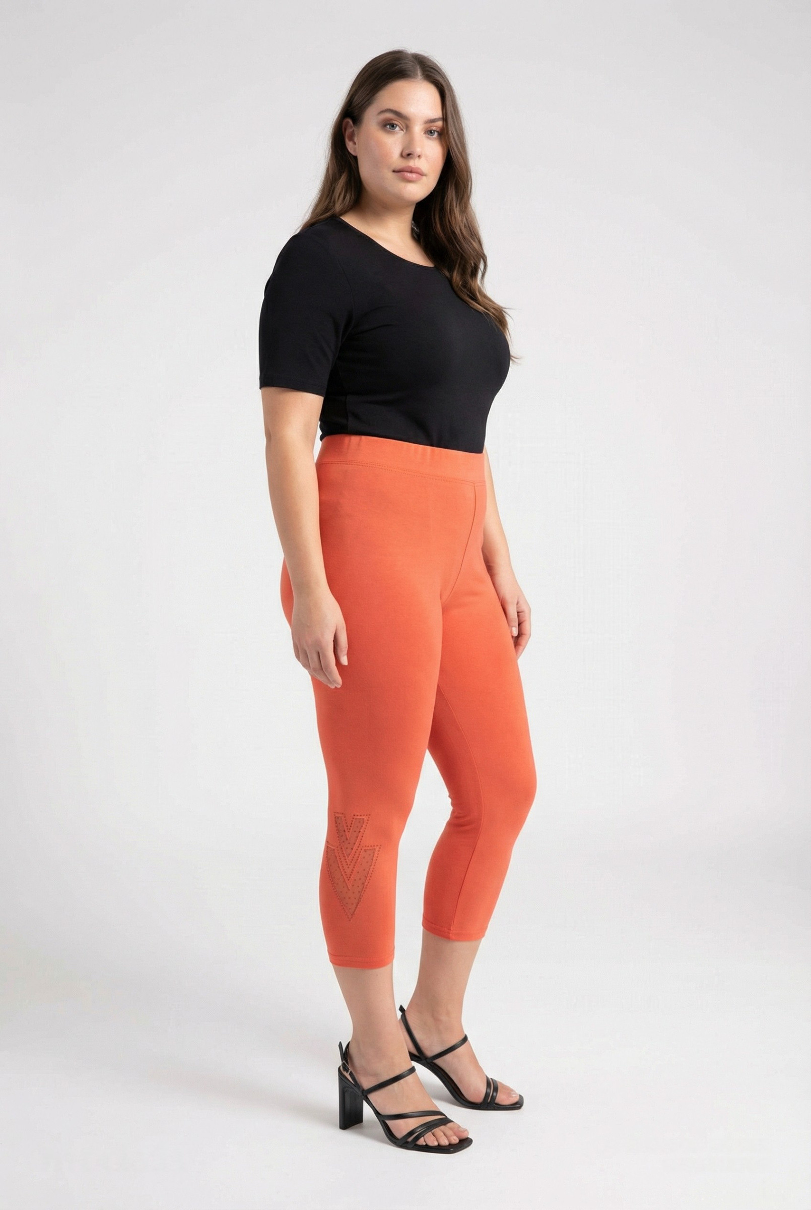 Grossista Pomme Rouge Paris - Leggings corti arancioni taglia grande con motivo (B228)