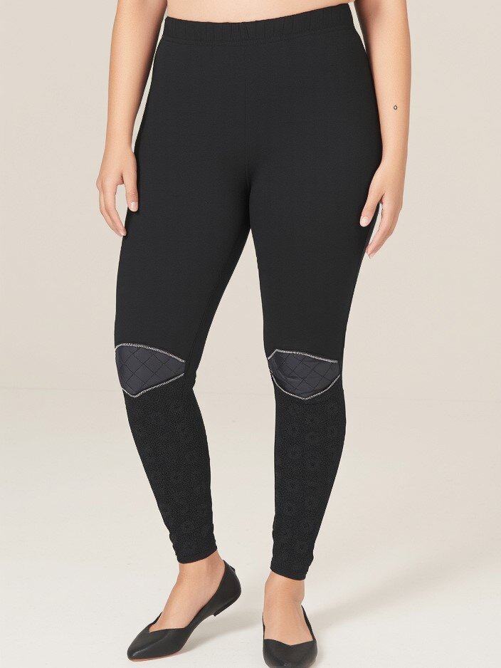 Mayorista Pomme Rouge Paris - Leggings con panel de cuero sintético (B108)