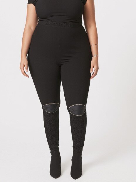 Mayorista Pomme Rouge Paris - Leggings con panel de cuero sintético (B108)