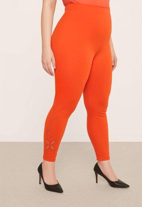 Mayorista Pomme Rouge Paris - Leggings naranjas con patrón calado de talla grande (B207)