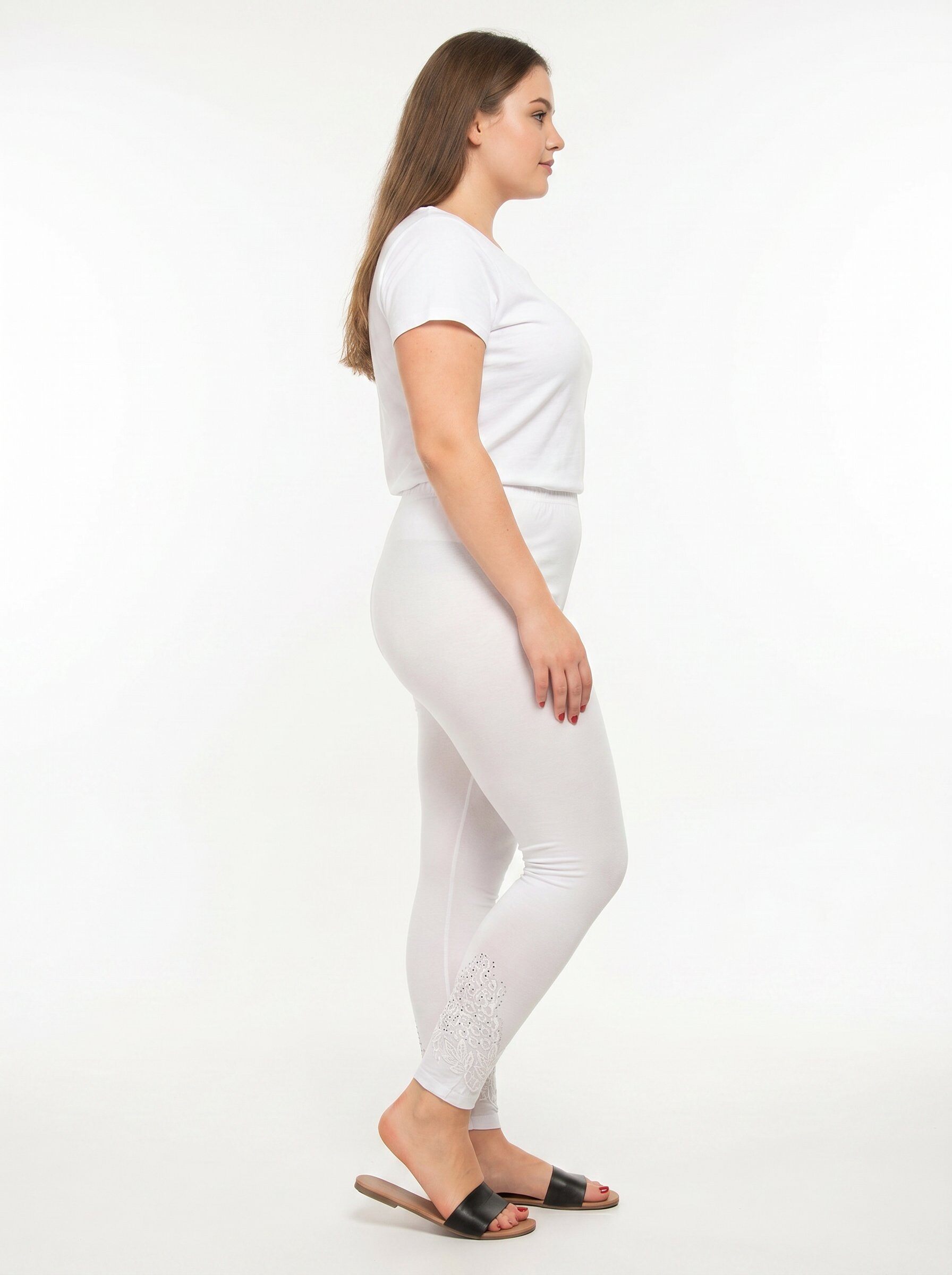 Grossiste Pomme Rouge Paris - Legging blanc grande taille avec broderies et séquins (B133)