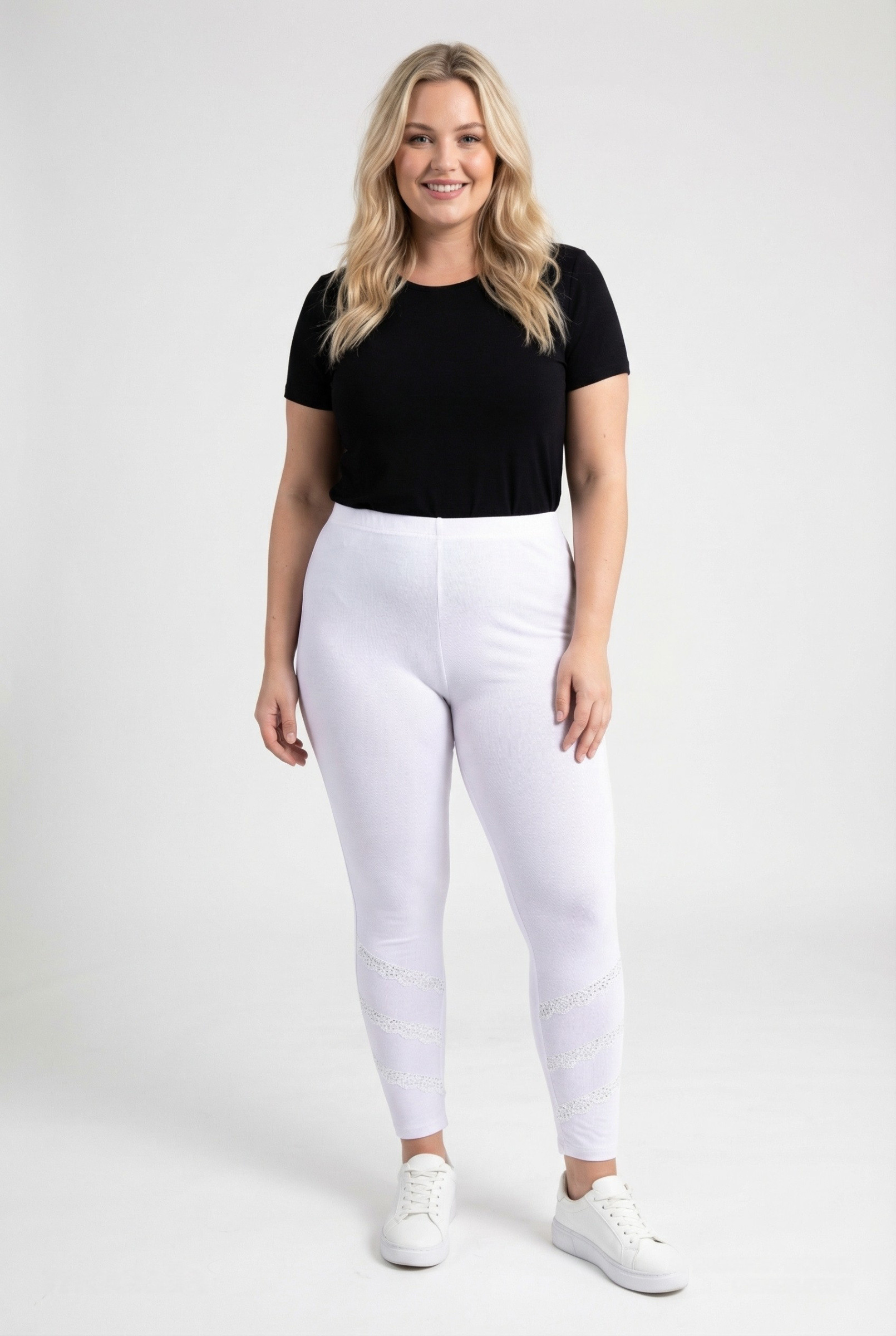 Grossista Pomme Rouge Paris - Leggings bianchi taglia grande con pizzo e strass (B225)