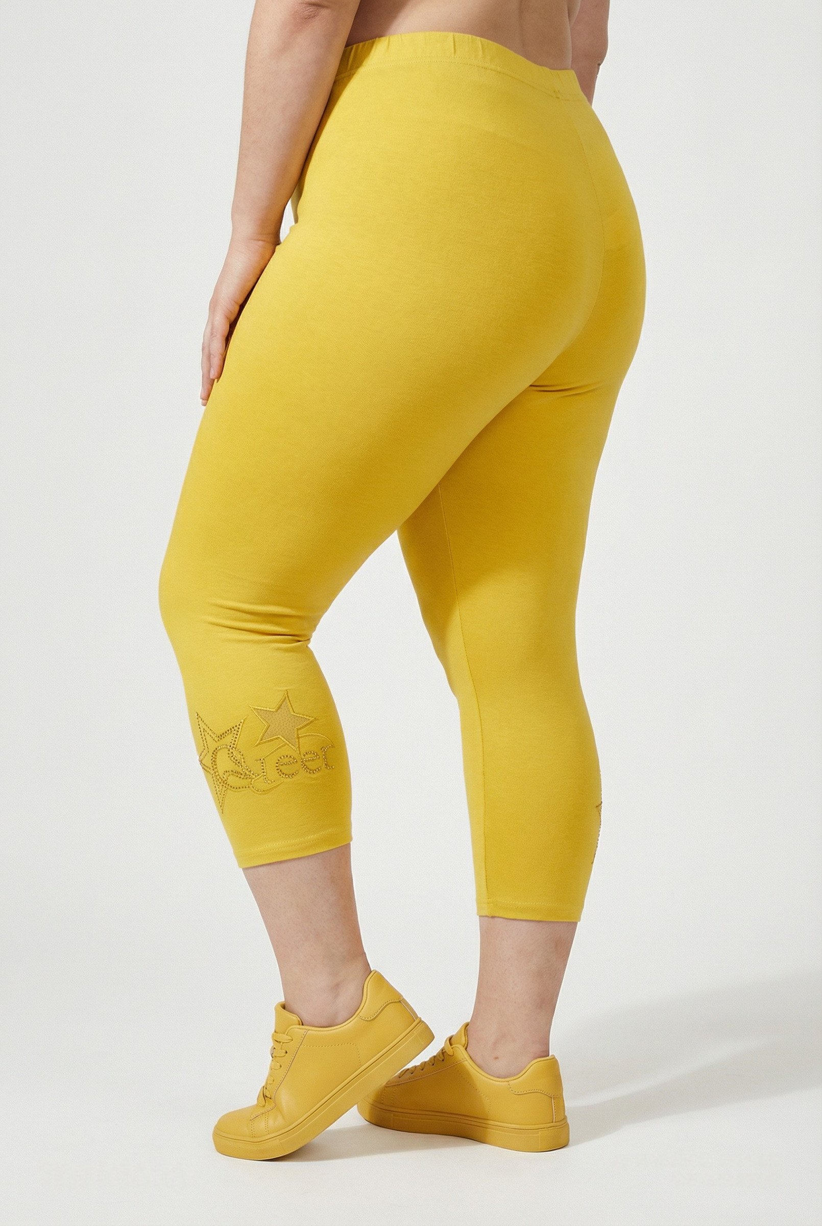Grossista Pomme Rouge Paris - Leggings corti gialli taglia grande con motivo a stelle (B209)