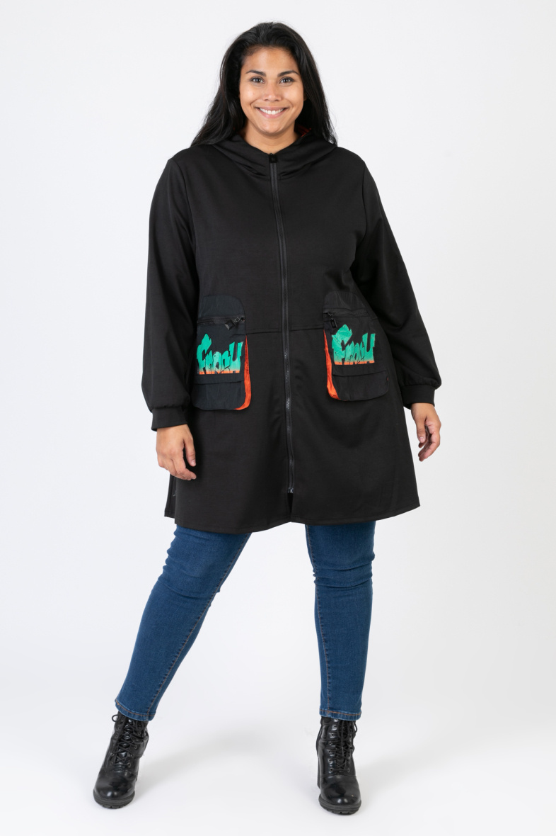Grossiste Pomme Rouge Paris - Manteau grande taille motif orange (CA6619)