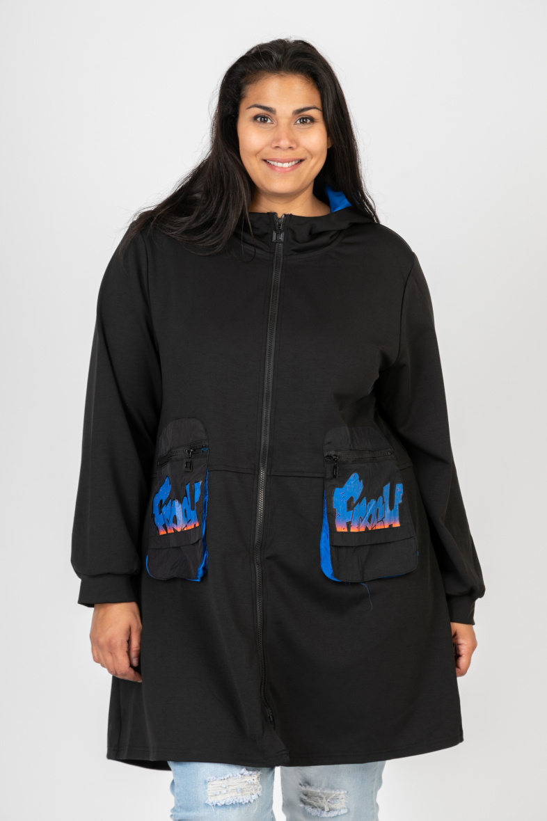 Grossiste Pomme Rouge Paris - Manteau grande taille motif bleu (CA6619)