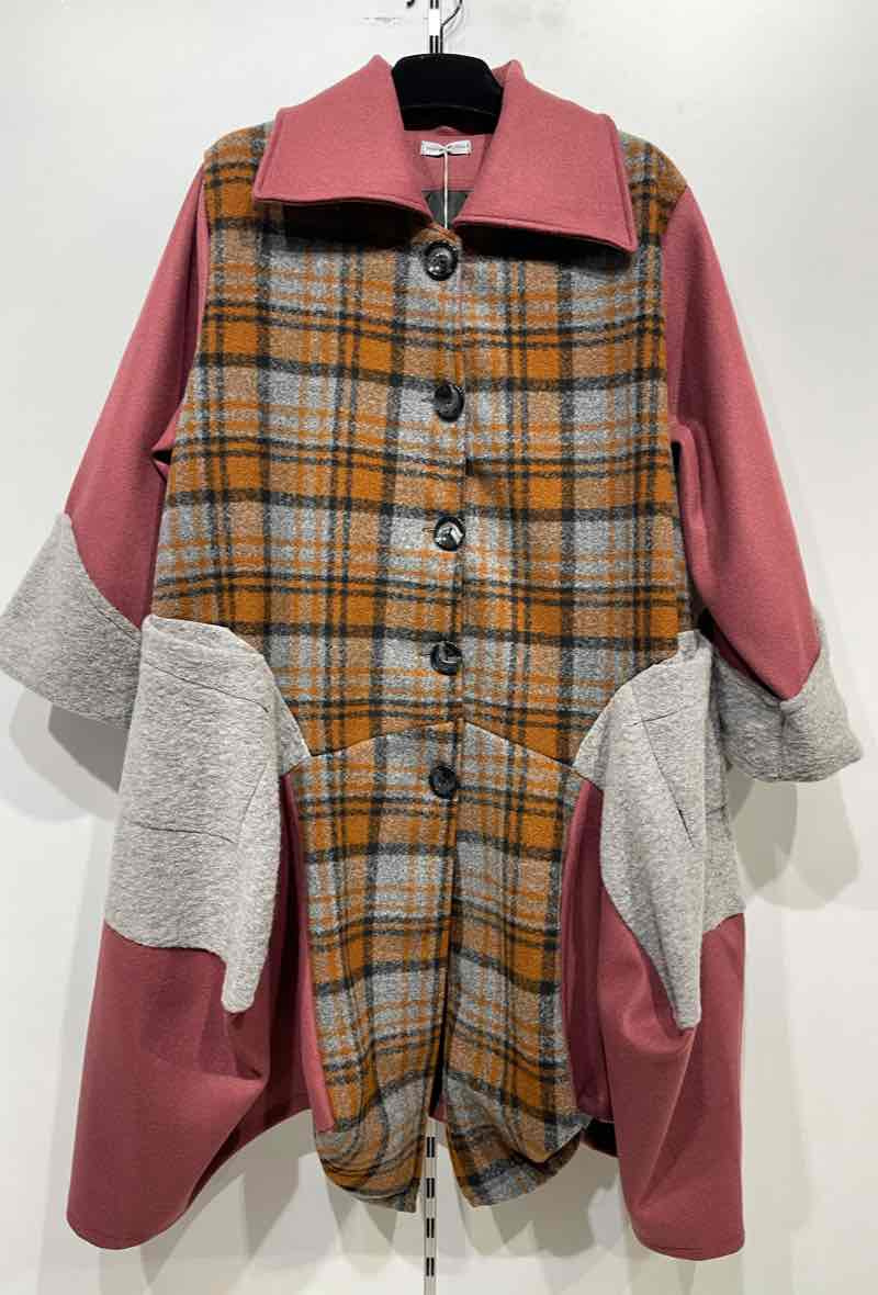 Grossiste Pomme Rouge Paris - Manteau à carreaux en laine rose (T2463)
