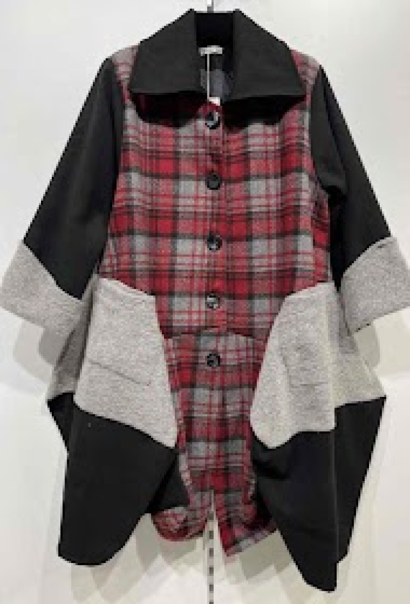 Grossiste Pomme Rouge Paris - Manteau à carreaux en laine noir (T2463)