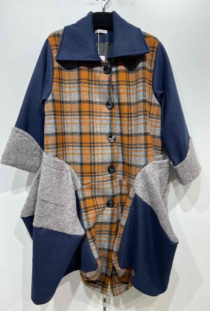 Grossiste Pomme Rouge Paris - Manteau à carreaux en laine bleu (T2463)