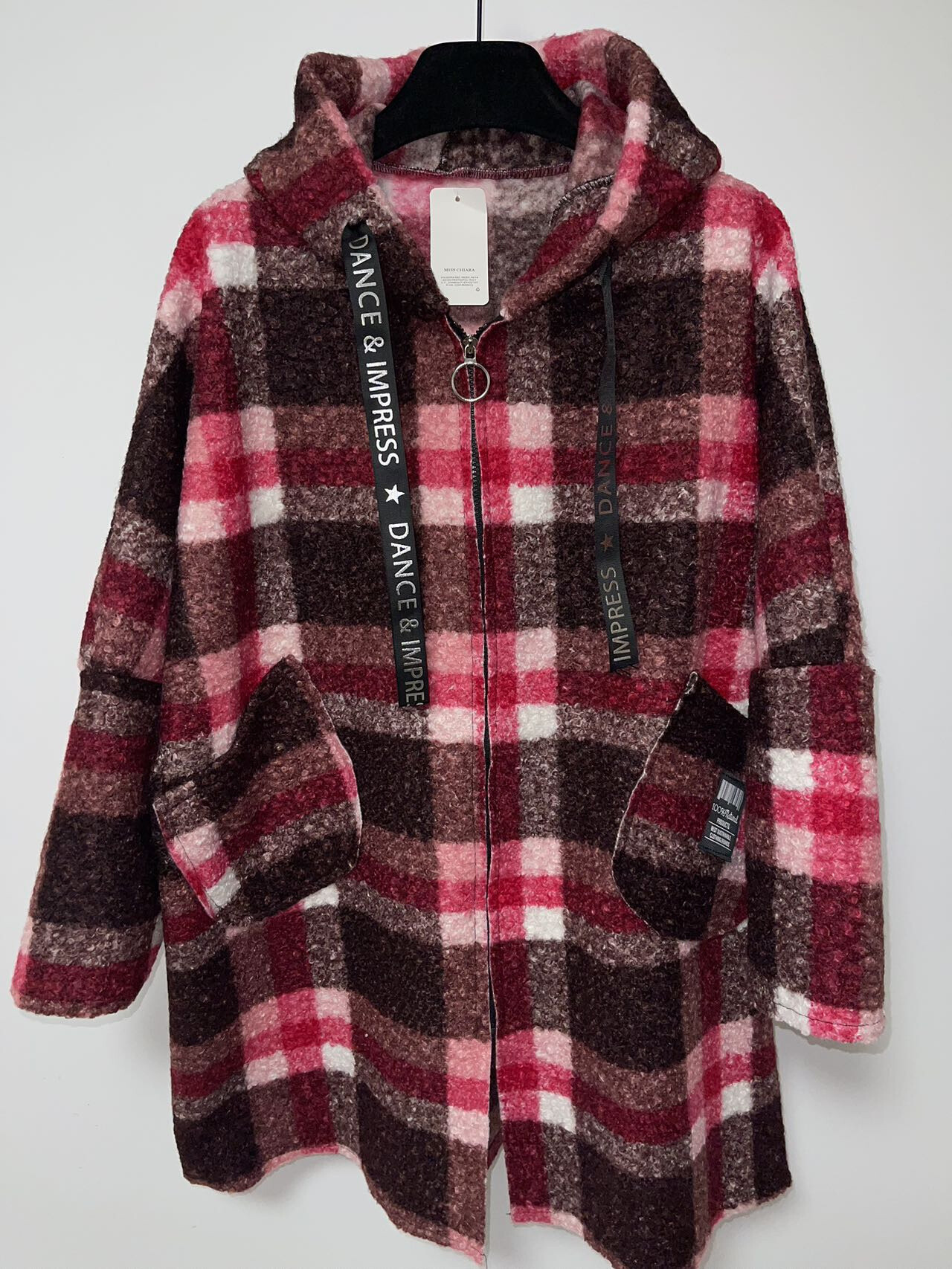 Grossiste Pomme Rouge Paris - Manteau en laine carreaux rouge